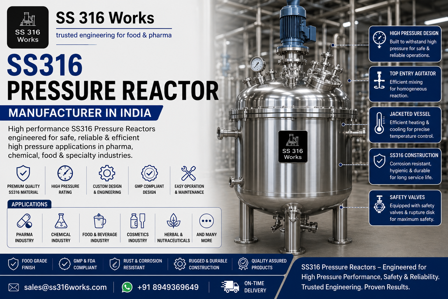 SS316 Pressure Reactor Manufacturer in India